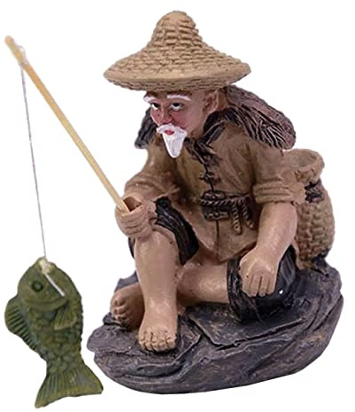 DOITOOL Figurine De Pêcheur Résine Décoration Miniature pour Aquarium Et Jardins Zen Ornement Vintage Chinois pour Paysage Couleur Aléatoire pour Terrariums Et Pots De Fleurs