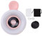 15X Macro Lens with Mini Clip Ring Light, Portable Rechargeable Dimming, for Phone Camera, 2800 to 6500K Phone Ring Fill Light Lens, for TIK Tok, Vlog, Photography, Video Recording (Pink)