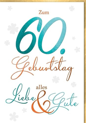 Verlag Dominique Geburtstagskarte zum 60. - A4 Maxi Karte mit Kleeblättern, Großformat für den besonderen Glückwunsch zum Sechzigsten - mit Umschlag