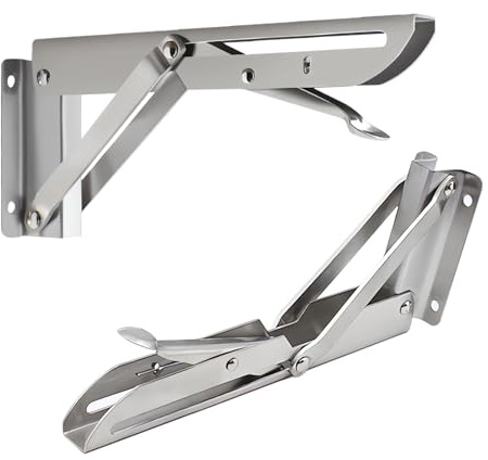 2 Support Equerre Rabatable 500mm, Support Equerre Pliable Charge Lourde 50cm, Support pour Table Rabattable Murale, Support Console Pliable 50cm pour Garage Cuisine Bureau Chambre, Argent