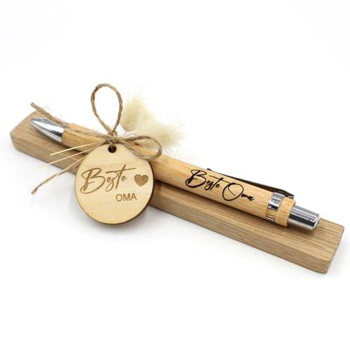 VmG-Store Holz Kugelschreiber als Geschenkidee zum Muttertag Mama Vatertag Geburtstag Papa Oma und Opa Arbeitskollege Freundin Freund (Ohne Wunschname, 03 Beste Oma)