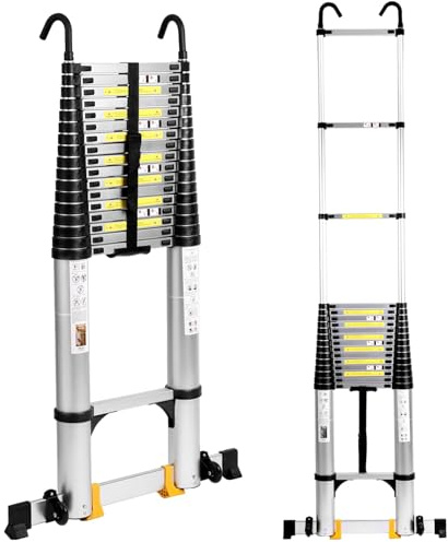 BOWEITI 26.2FT Telescoping Ladder, Aluminum Collapsible Ladder w/Non-Slip Feet, Lightweight RV Compact Ladders, Telescopic Ladders for RV, Household, Outdoor, 330lbs Capacity Extension Ladder (26.2FT)