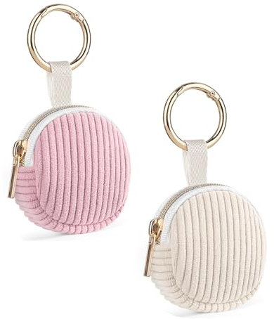 Lot de 2 Mini Pochette Bijoux Voyage Mini Boite a Bijoux Fille Femme Rangement Boucle d'Oreille en Velours Côtelé Petit Sac pour Colliers Bracelets Bagues Chaînes jewelry 5,6*5,9*2,1cm(Rose&Beige)