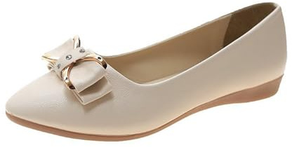 Pumps Shoes for Women - Ballet Flats for Women Comfortable Work Shoes Suede Ballet Pumps Low Wedges Slip On Shoes Lightweight Soft-Soled Work Shoes Classic Ballet Flats Comfort Shoe Beige