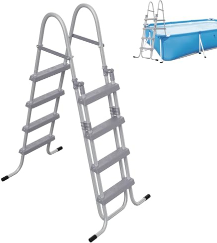 FIVMEN Poollstege 4 steg 160 cm hög säkerhetsstege pool stege laststege vikbar med plastpedaler och halkfria fötter instegsstege poolstege för uppställningspool