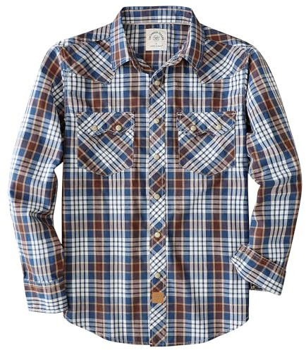 Dubinik® Chemise Homme Manches Longues Bouton Pression Léger Carreaux Vintage Western Cowboy Travail Poche