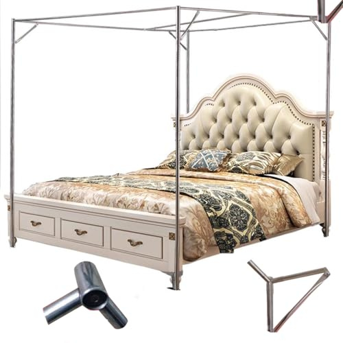 Yiustldd Himmelbett Moskitonetzhalter Vier Eckbett, Halterung for Moskitonetz aus Edelstahl Gestell für Twin/Full/Queen/King Size,120x200cm