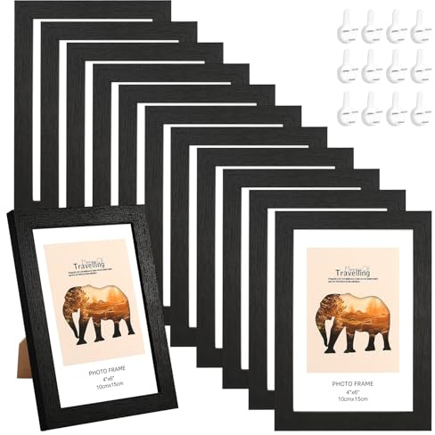 HFDONGL 12er Set Bilderrahmen 10x15 cm Fotorahmen Schwarz Holzbilderrahmen Bilderrahmen Klein Fotorahmen Set für Wandbehänge oder Tischdekoration
