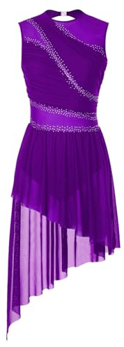 dPois Asymétrique Robe de Danse Classique Femme Adulte Justaucorps Gymnastique Ballet Leotard Robe Danse Lyrique Latine Tango Danseuse Performance Violet A M