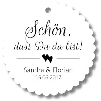 Geschenkanhänger Schön, dass Du da bist – Papieranhänger Herz Kreis Wellenrandkreis – 5 cm – Hochzeit Taufe Kommunion Konfirmation Geburtstag – Farbwahl möglich – 300g Papier