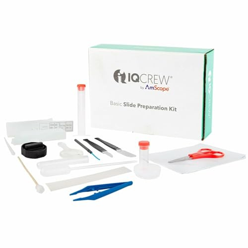 AmScope - Kit de preparación de diapositivas para microscopio de 35 piezas IQCrew - Juego de herramientas y accesorios para microscopía esenciales para estudiantes - SP-15