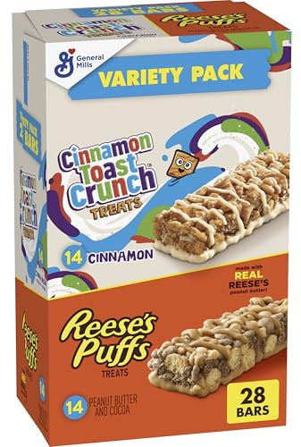 Cinnamon Toast Crunch and REESE'S PUFFS Cereal Treat Bars, Snack Bars, Value Pack, 28 Ct, 23.8 oz