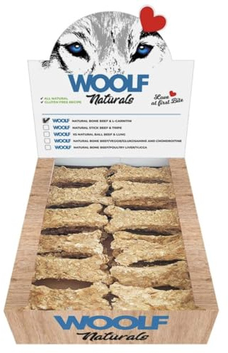Huesos Perros - Sabor Ternera - Snacks Naturales Digestivos - Dog Treats Control Peso - con L-Carnitina Probióticos Glucosamina Condroitina - Articulaciones Saludables - Caja 30 Uds - Woolf Naturals