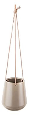 Present Time Hanging Pot Skittle Medium matt Warm Grey Leather Cord, Length 66 cm, D 13,5 cm, H 15 cm