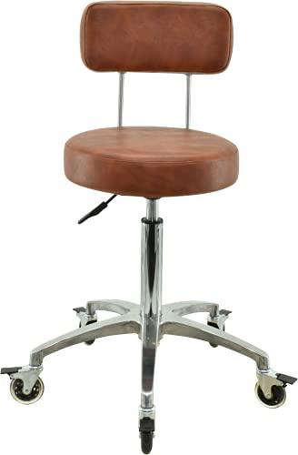 VAKON SALON - Rollhocker mit Lehne in Hellbraun - Rollen mit Bremse - Höhenverstellbarer erstellbar von 55 bis 75 cm - Drehhocker Arbeitshocker Praxishocker