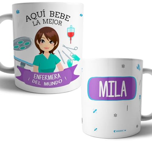 Kartoon Kase Taza Personalizada Enfermera con Nombre | Desayuno Ceramica Regalo Frases Originales | Taza Cafe Enfermera Personalizada del Mundo