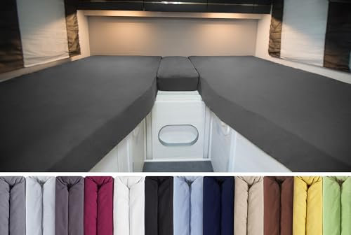 ENTSPANNO Luxus Spannbettlaken Wohnmobil - 3-teiliger Matratzenbezug aus Premium Jersey - Wohnwagen & Wohnmobil Zubehör - Bis 15cm Höhe - Dunkelgrau