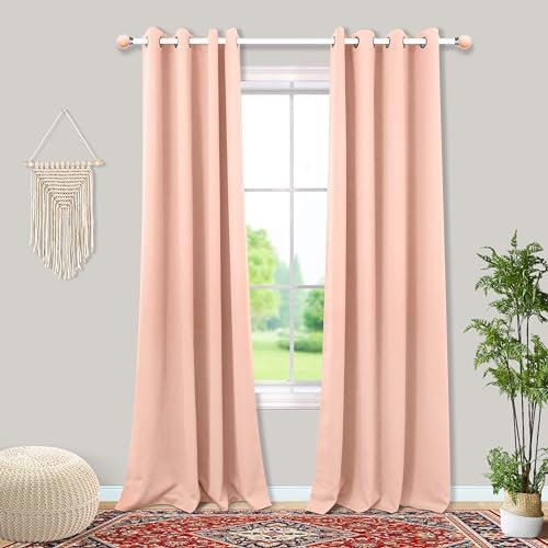 Mrs.Naturall Blush Pink Curtains 2 Panels for Girls Bedroom,Blackout Grommet Boho Neutral Room Darkening Dusty Rose Gold Curtains for Nursery Living Room,84 Inches Long