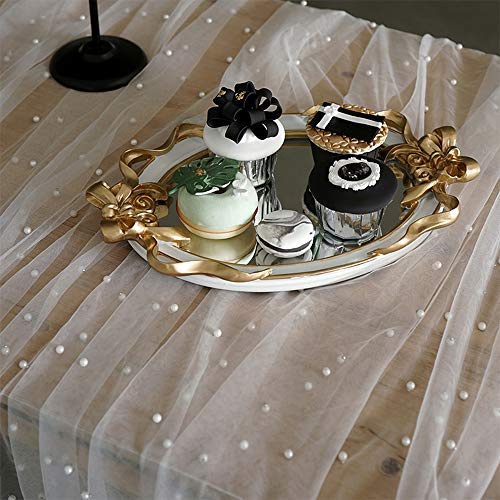 Set of 2 Table Runner 63 X 120 Wedding Veil White Dessert Tablecloth Chiffon Tulle Pearl Lace Boho Glitter Table Sequins Overlay Wedding Aisle Runner Denim and Diamonds Party Decorations Doilies