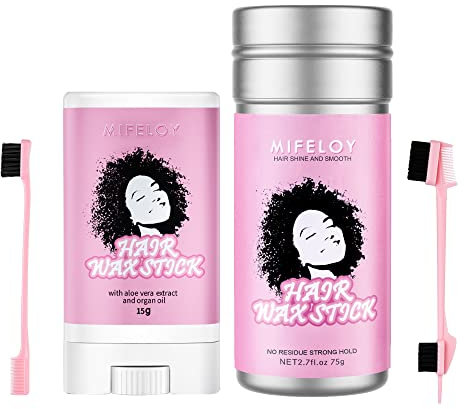 3 Stück Damen Haarstyling Set, 2.7oz Haar Wachs Stick, Modellierung Haarwachs Pomade für Perücken Babyhaar Frizz, mit 0.53oz Hair Styling Rand Kontrolle Gel, Doppelkanten Kämme, 5 in 1 Bürste