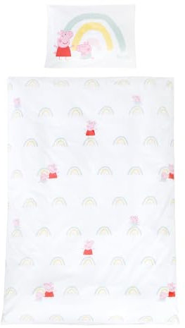 roba Kinderbettwäsche 100 x 135 cm Peppa Pig - Bettwäsche für Kinder aus Baumwolle inkl. Kissenbezug 60 x 40 cm - Motiv der Zeichentrick Serie - Weiß / Rosa
