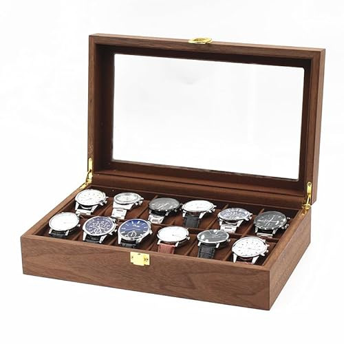 MR Maestro Relojero - Vetrina di lusso per 12 orologi | Legno Wallnut | Salva e Proteggi i tuoi orologi | Finitura interna in microfibra, crema, legno