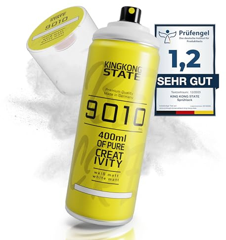 King Kong State Premium sprayfärg vit matt – högtäckande sprayfärg för gör-det-själv-området, lämplig för alla ytor; spraylack tillverkad i Tyskland, sprayburk 400 ml (RAL9010)