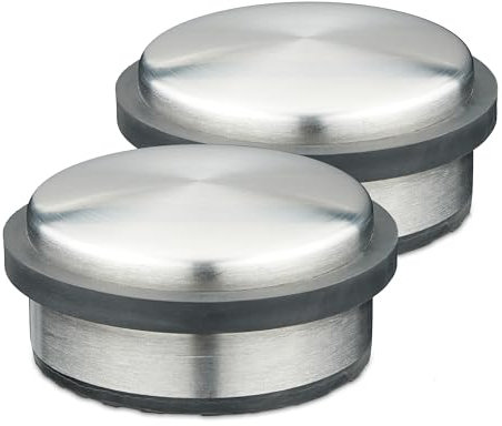 Relaxdays Türstopper im 2er Set, aus Edelstahl & Gummi, Türpuffer für den Boden, innen, HxD: 5 x 10 cm, Silber/schwarz