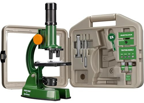 Freek Vonk x Bresser Kindermikroskop-Set inklusive Koffer - 100x, 600x, 1200x Vergrößerung, LED-Beleuchtung, Spiegel, Metallfuß, inkl. 48-teiligem Zubehör, 232x69x123 mm, 516 g