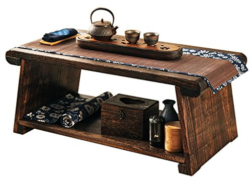 UYDJAKX Beistelltische Vintage, Couchtisch, 2-stufiger Meditationstisch mit Ablage, multifunktionaler Holztisch, Tisch, Zen-Teetisch (Farbe: Braun, Größe: 60 x 35 x 23 cm) Star of Light