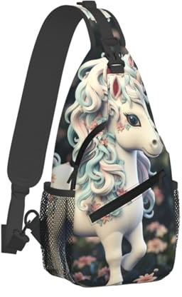 QVUEagriSJ Schultertasche für Herren und Damen, Crossbody-Rucksack, Flugzeug, Crossbody-Tasche, Brusttasche für Reisen, Sport, Niedliches weißes Einhorn, Einheitsgröße, Sling-Rucksäcke