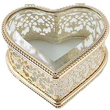 ASHSDI Schmuckaufbewahrung Schmuckkästchen Aus Goldenem Glas, Durchsichtiges Metall, Schmuckkästchen, Winziger Schmuck-Organizer, Herz- Und Rautenform. Schmuckschatulle Schmuckschrank(B)