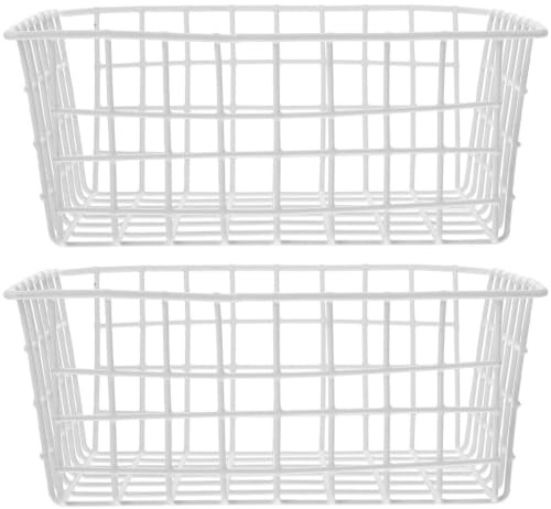 DECHOUS Vaschette per Affettati, Cestini in Ferro Bianco per Congelatore, 2 Pezzi, Drenanti e Resistenti, per Frutta e Verdura in Cucina