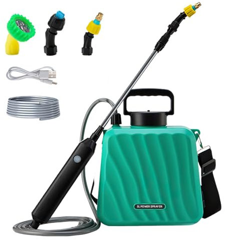 Pulvérisateur électrique 5L, avec 3 Buses de brumisation, Pistolet pulvérisateur télescopique Rechargeable, avec bandoulière réglable, pour Le Nettoyage par pulvérisation des Plantes de Jardin (A)
