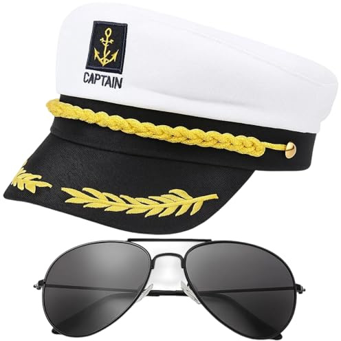 YREYBN Captain Sailors Hats Adults, 2-Piece Set with Hat and Glasses, Sailor Hat for Halloween Costumes and Nautical-Themed Parties, Captain Hats for Adults Men
