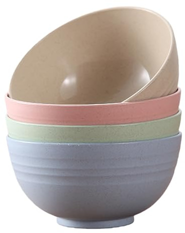 GZTFPQ Cereal Bowls Set of 4, Plastic Unbreakable BPA-Free Stackable Bowls | 13.5cm Multicolour reusable bowls suitable for breakfast and soup; ideal for daily dining, home parties and outdoor use