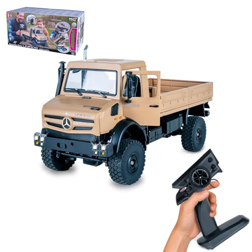 JAMARA 408310 Mercedes-Benz Unimog U5023 1:14 2,4GHz - RC Car Auto, Ferngesteuerter LKW Truck, Crawler RC, Toy Kids, Geschnekidee, Türen manuell öffnen/schließen, 4 Radantrieb