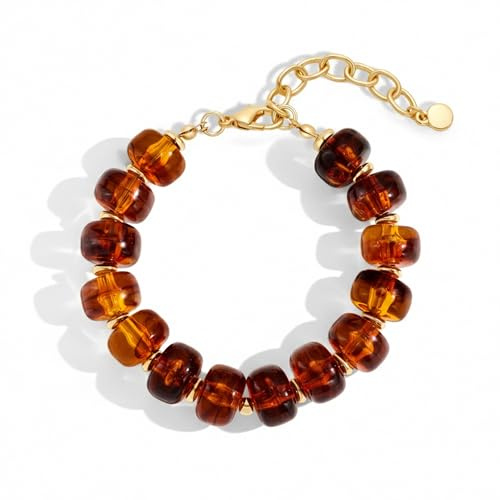 WOWORAMA Brown Beaded Bracelets for Women Round Resin Acrylic Beads Bracelet Vintage Statement Chunky Strand Bracelets Y2k Boho Holiday Jewelry