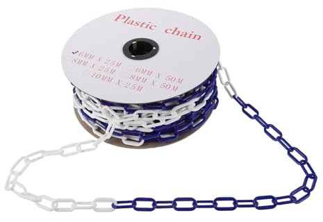 Ipetboom Cadena de Seguridad de Plástico 6 Mm Azul y 25 Metros, Barrera Ligera y Resistente para Control de Tráfico y Estacionamientos, Cadena de Advertencia para Delimitar Áreas Públicas