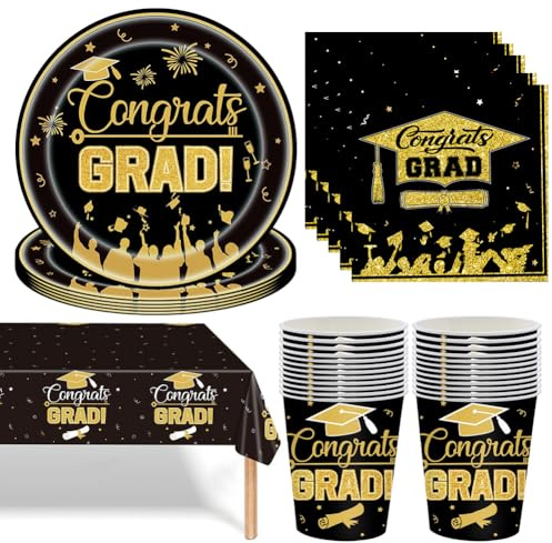 73 Piezas Decoración de Graduación 2026 Vajilla de Fiesta de Graduación, Incluye Mantel Congrats Grad, Platos, Tazas, Congrats Grad Servilletas, para 24 Invitados