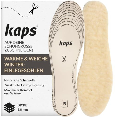Kaps Plantillas Zapatos Lana 100% Natural para Climas Fríos, Fabricadas en Europa, Recortables a Medida, Todas las Tallas