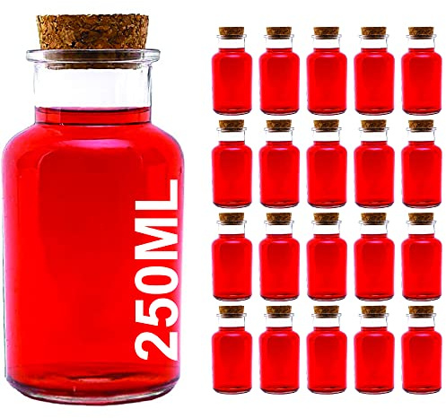 casavetro 20 Stück 250 ml Cork-Milk - Rund --Glasbehälter Glasflasche mit Korken Verschluss rund 0,25 liter l leerer Vorratsdosen Vorratsgläser, Gewürzgläser Flaschen Gewürzdosen Bonbongläser Einmachglas Korkgläser Korkflaschen Korkdosen Eingemachtes mit Kork-Verschluss