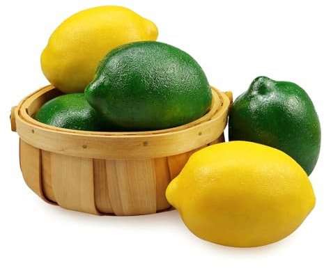 Lorigun Künstliche Zitrone Simulation Lebensechte Zitronen Gelbe Zitrone & Grün Kalk Gefälschte Obst für Home Kitchen Dekoration 6 stücke