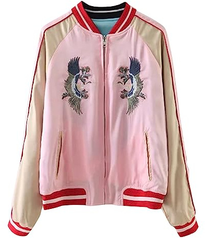 Viport - Chaqueta tipo bomber para mujer, reversible, diseño de tigre, color rosa y azul - Negro - Small