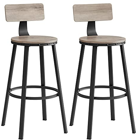 VASAGLE Set di 2 Sgabelli da Bar, Sedie da Cucina, con Schienale, Struttura in Acciaio, Altezza di Seduta di 73 cm, Montaggio Facile, Stile Industriale, Greige e Nero LBC026B02