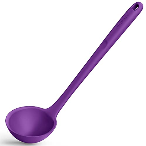 U-Taste 34 cm Silikon-Suppenkelle, 315℃ hitzebeständiger, Lila | Antihaftbeschichtung aus nahtlosem Gummi Großer tiefer Servierlöffel für die Küche zum Kochen von Saucen Eintöpfen