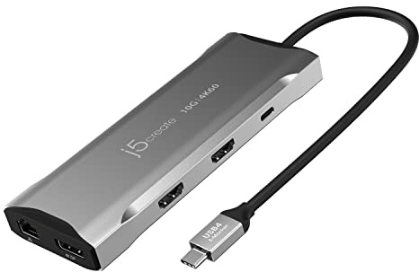 j5create USB C 4K Triple Display Hub - 4K HDMI x2, 4K DP, 2 USB-A and Type-C 10Gbps, PD 100W, Ethernet, SD 4.0 card reader | for XPS, Surface Pro (JCD397)
