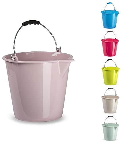 9L High Grade Multipurpose Plastic Storage Bucket with Handle, Water, Car Wash, Cement Bucket with Pouring Spout for Food Storage, Garden, Cleaning, Kitchen (Pink)
