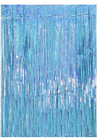 Cortinas de Oropel Metálicas para Decorar una Fiestas de Cumpleaños, Cortina Lámina Franjas con Flecos, Cortina de Borla Decoracion Bodas, Telón de Fondo Fotos (1m x 2m), Sky Blue