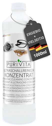 PURIVITA® Ultraschallreiniger Konzentrat [1L] - Reinigungsmittel für Ultraschallgeräte - Reinigungsflüssigkeit für Ultraschallreiniger - Ultraschall Reinigung für Brillen, Schmuck, Zahn & Münzen